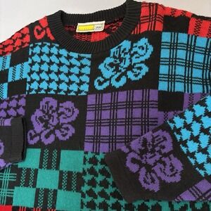 Vintage Traffic Jam Women's Sweater Dress Patchwork Graphic Knit Made USA